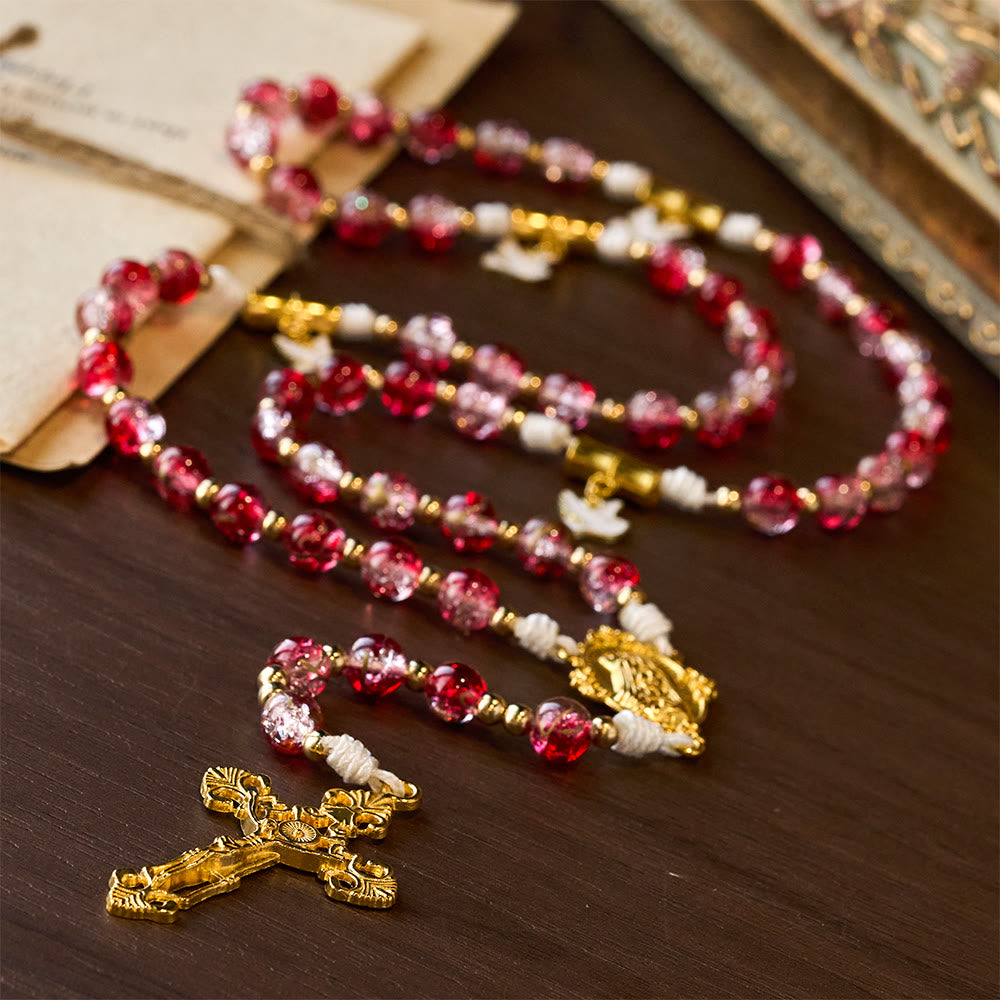 Christianartworkshop Rosenkranz mit roter Glasperle, Heiliger Geist, Taube, Unsere Liebe Frau: Verkörperung heiliger Liebe und lebendiger Hingabe - image 3