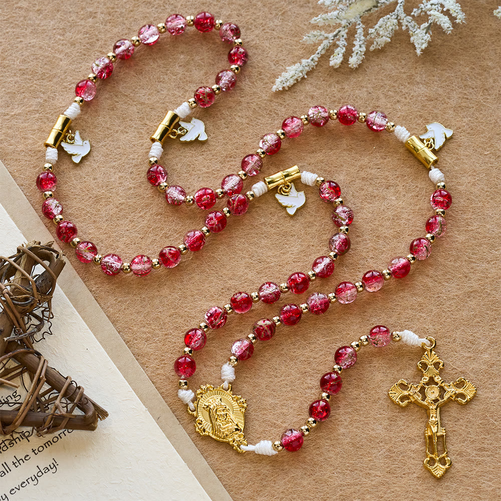 Christianartworkshop Rosenkranz mit roter Glasperle, Heiliger Geist, Taube, Unsere Liebe Frau: Verkörperung heiliger Liebe und lebendiger Hingabe - Unsere Liebe Frau und das Kruzifix - image 0