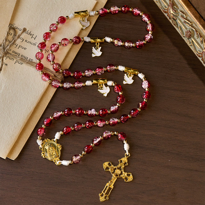 Christianartworkshop Rosenkranz mit roter Glasperle, Heiliger Geist, Taube, Unsere Liebe Frau: Verkörperung heiliger Liebe und lebendiger Hingabe - image 8