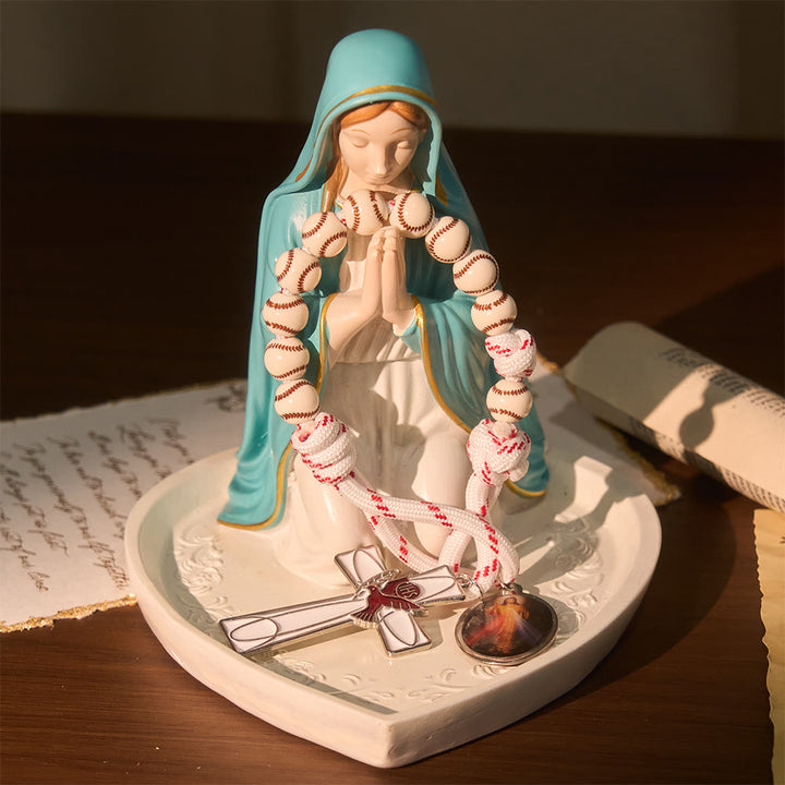 Christianartworkshop Baseball-Perlen-Taschenrosenkranz mit Taubenkreuz und Medaille der Göttlichen Barmherzigkeit - image 2