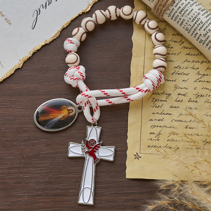 Christianartworkshop Baseball-Perlen-Taschenrosenkranz mit Taubenkreuz und Medaille der Göttlichen Barmherzigkeit - image 5