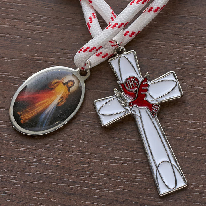 Christianartworkshop Baseball-Perlen-Taschenrosenkranz mit Taubenkreuz und Medaille der Göttlichen Barmherzigkeit - image 7