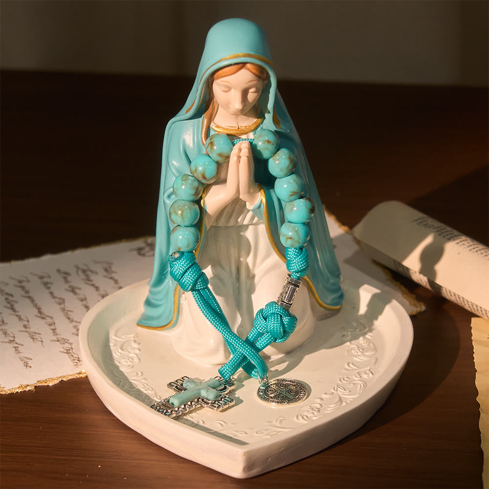 Christianartworkshop Rosenkranz aus türkisfarbenen Acrylperlen mit St.-Benedikt-Medaille und eingelegtem Kreuz - image 2
