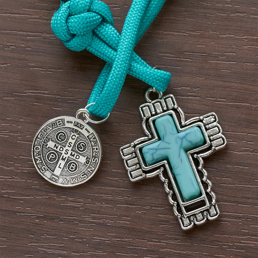 Christianartworkshop Rosenkranz aus türkisfarbenen Acrylperlen mit St.-Benedikt-Medaille und eingelegtem Kreuz - image 7