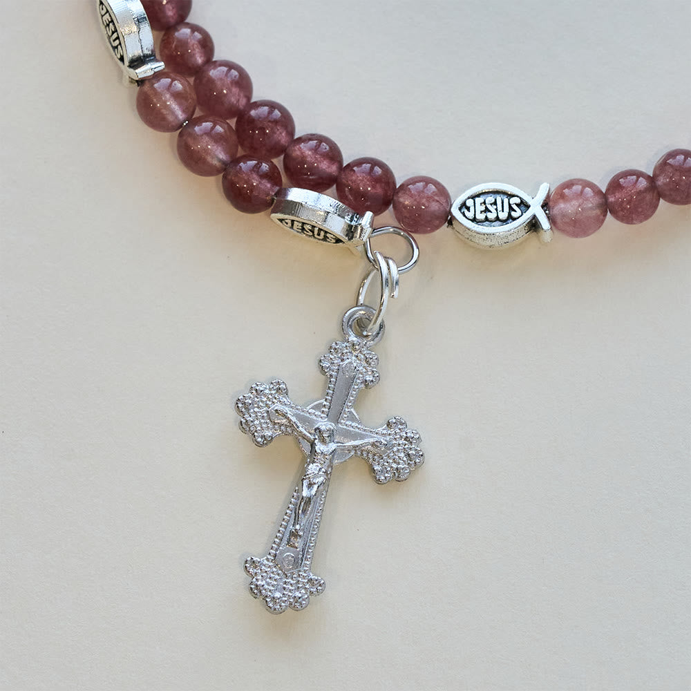 Christianartworkshop Erdbeerquarz-Armband mit Kruzifix und Ichthys-Anhänger - image 7