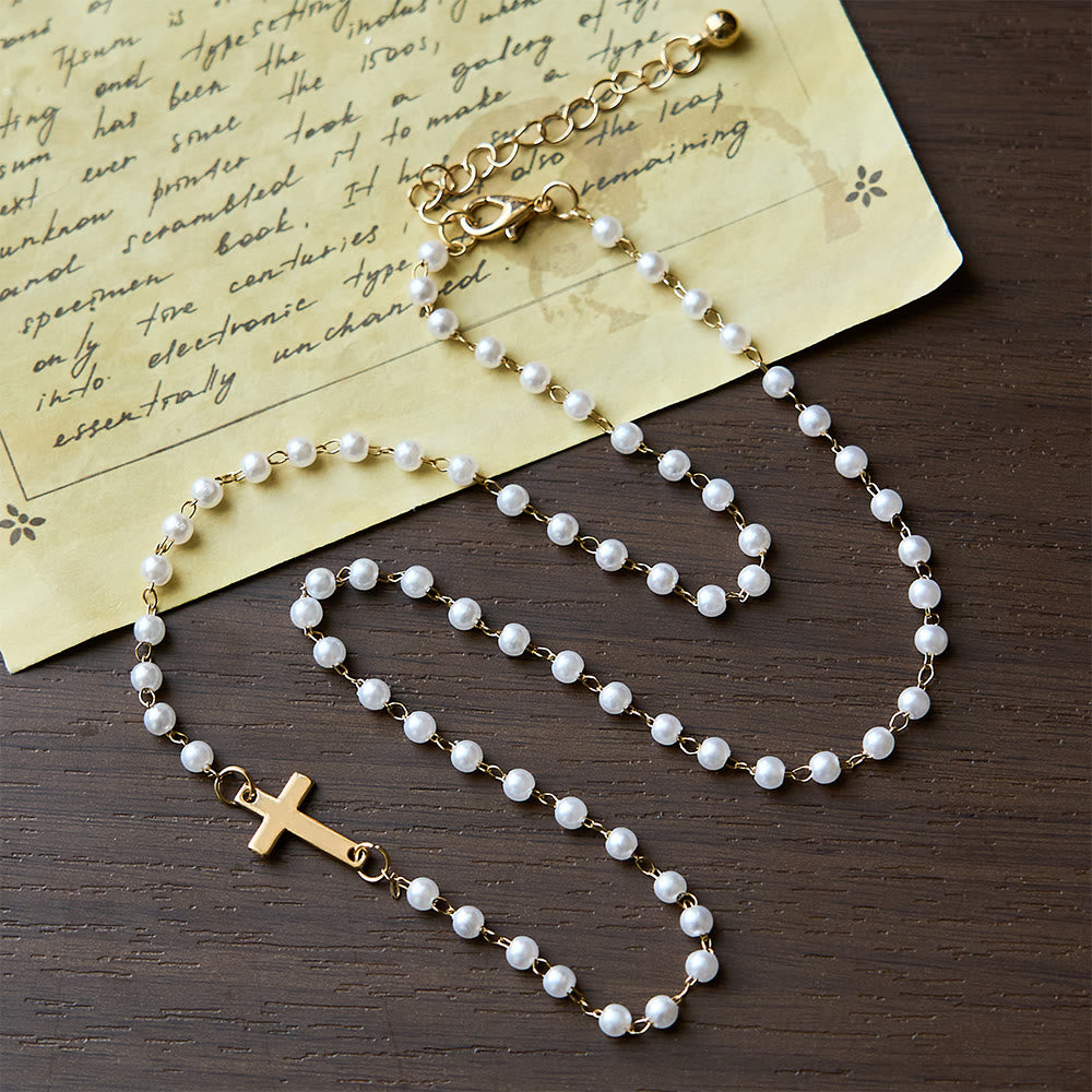Christianartworkshop Weiße Perlenkette mit Kreuz: Elegante Hingabe & Treue Gnade - Golden - image 4