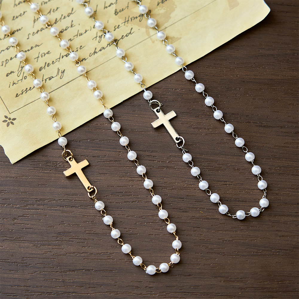 Christianartworkshop Weiße Perlenkette mit Kreuz: Elegante Hingabe & Treue Gnade - image 0