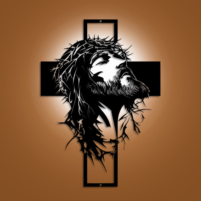 Christianartworkshop Dornenkrone Jesuskreuz Wanddeko aus Metall: Ausdruck tiefen Glaubens  - image 0