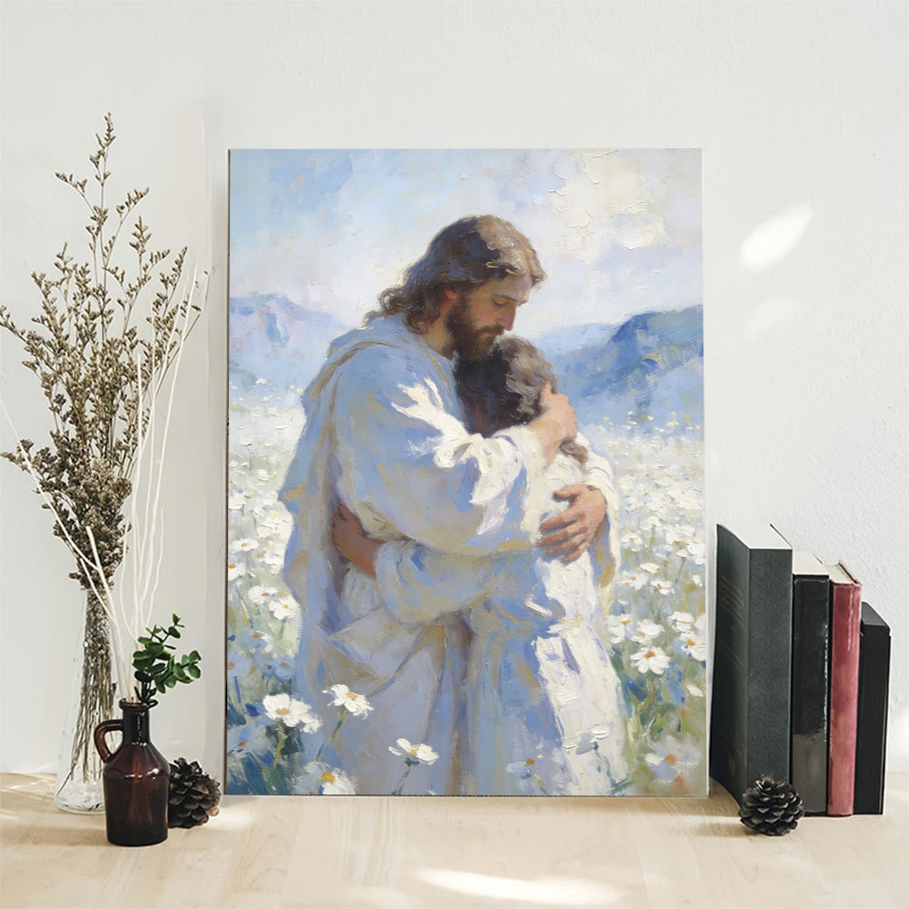 Christianartworkshop Jesus' zärtliche Umarmung im Blumenfeld – Wandbild: Visuelle Erinnerung an seine bedingungslose Liebe - image 7
