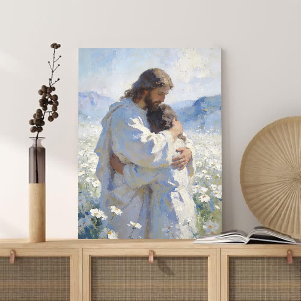 Christianartworkshop Jesus' zärtliche Umarmung im Blumenfeld – Wandbild: Visuelle Erinnerung an seine bedingungslose Liebe - image 5