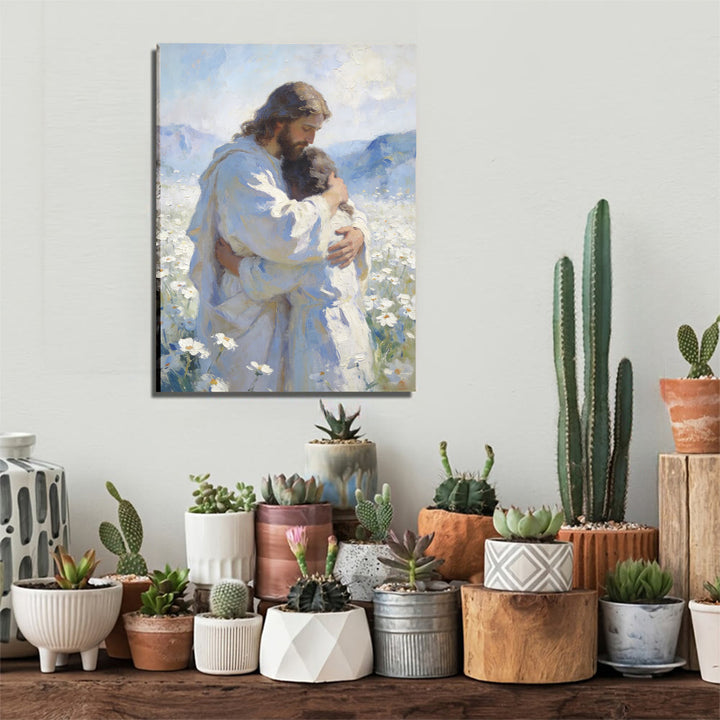 Christianartworkshop Jesus' zärtliche Umarmung im Blumenfeld – Wandbild: Visuelle Erinnerung an seine bedingungslose Liebe - image 6