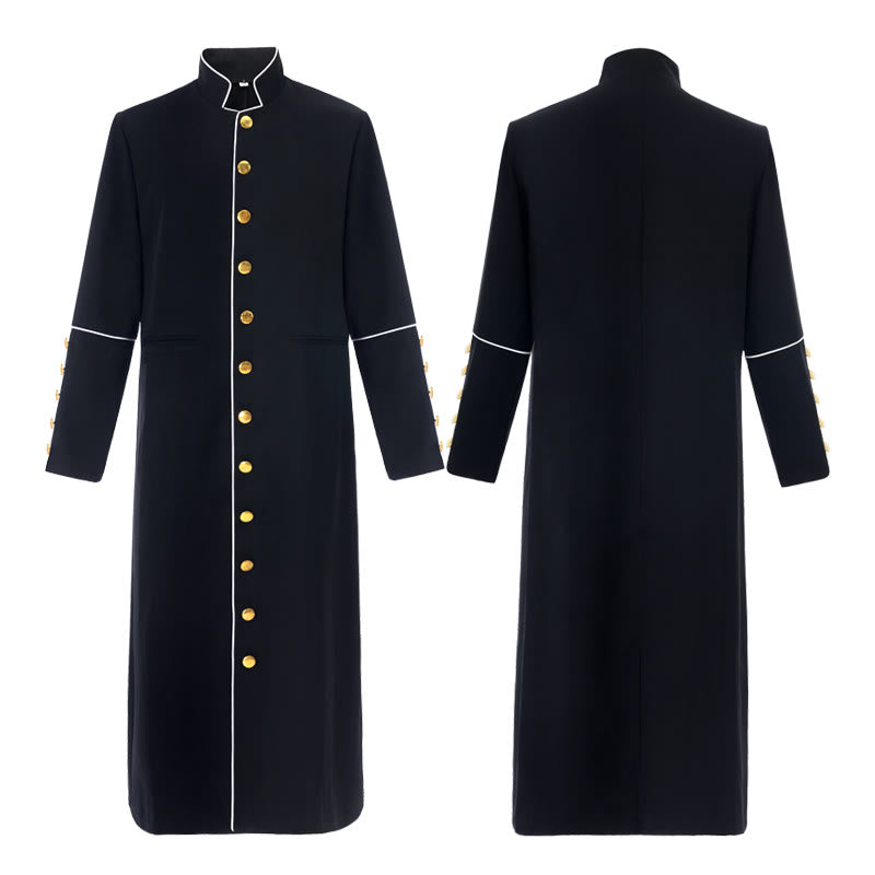 Klassische, mehrfarbige Soutane von Christianartworkshop mit kontrastierender Borte und mittelalterlicher Eleganz - Schwarz mit goldenen Verzierungen - 3XL - image 1