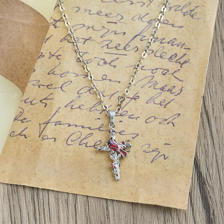 Christianartworkshop Handgefertigte Halskette mit Kardinal-Kreuz-Anhänger, roter Vogel - image 5