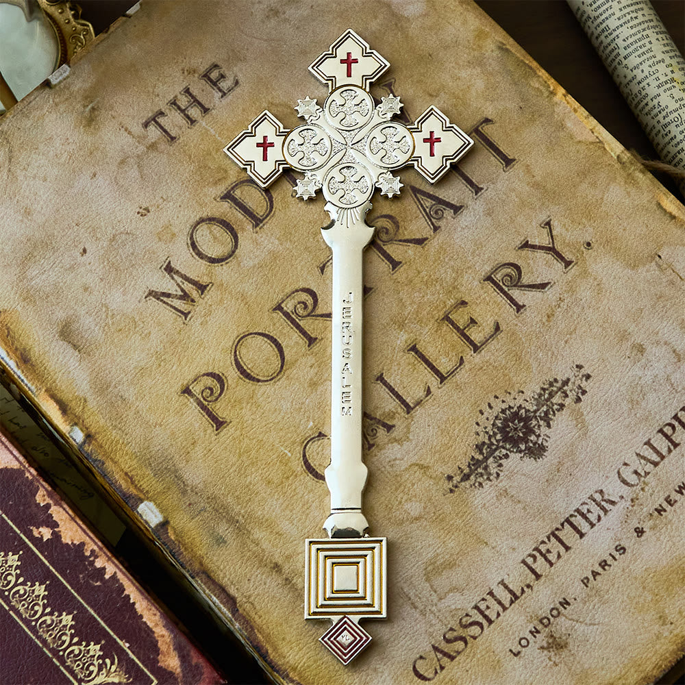 Christianartworkshop Klassisches Jerusalemkreuz in Form eines königlichen Segenshandkreuzes - Silber - image 0