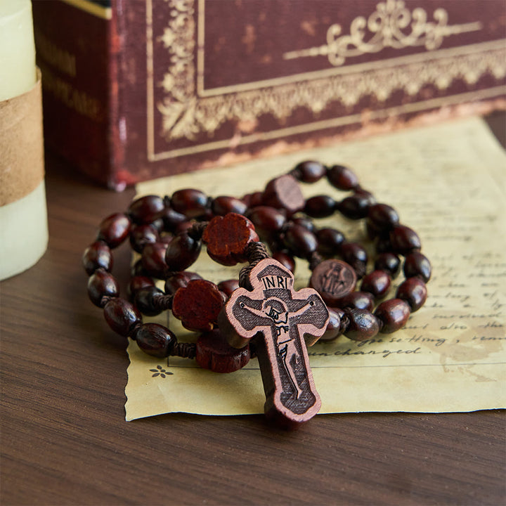 Handgefertigter christlicher Rosenkranz aus Rosenholz mit Kreuz - image 1