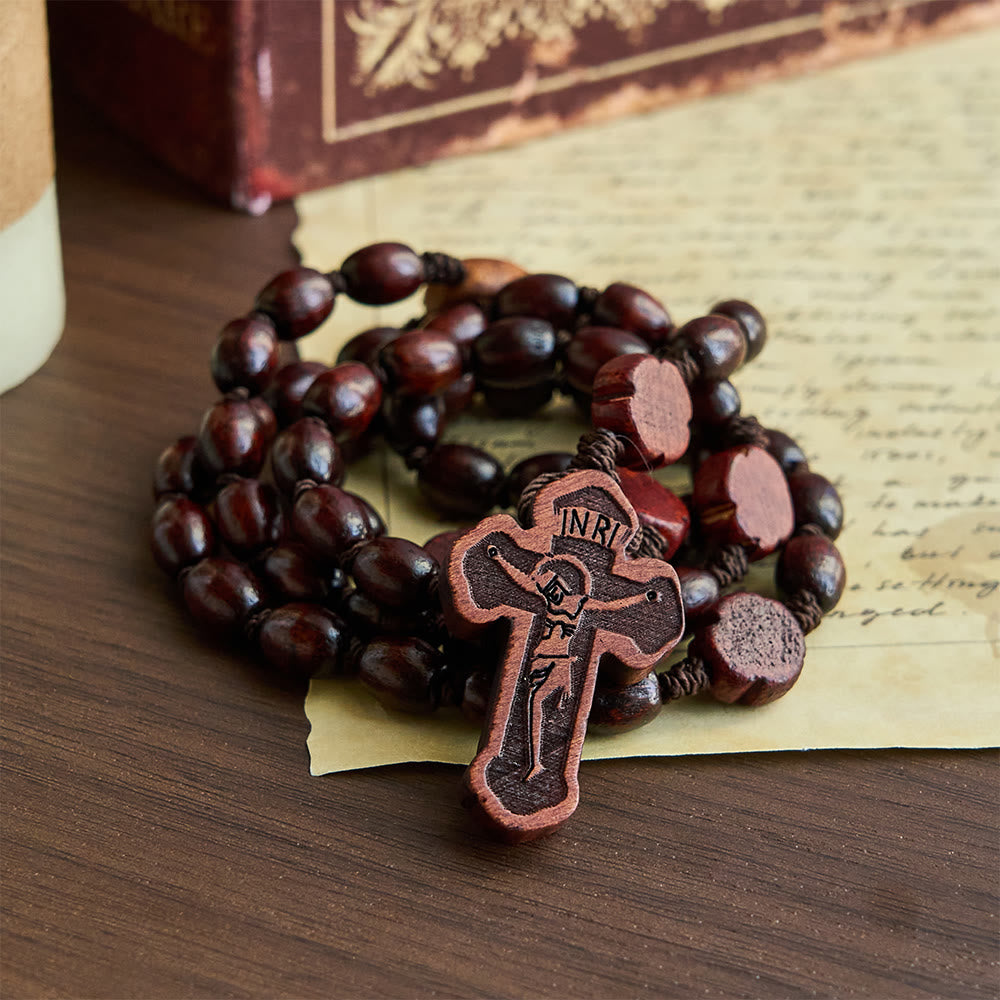 Handgefertigter christlicher Rosenkranz aus Rosenholz mit Kreuz - image 3