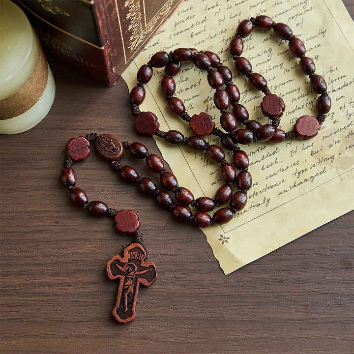 Handgefertigter christlicher Rosenkranz aus Rosenholz mit Kreuz - Rosenholzperlen - image 0