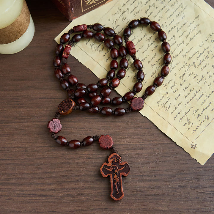 Handgefertigter christlicher Rosenkranz aus Rosenholz mit Kreuz - image 2