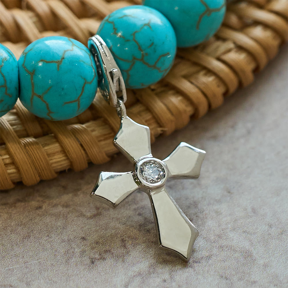 Christianartworkshop Handgefertigtes Armband mit türkisfarbenem Perlenkreuzanhänger - image 2
