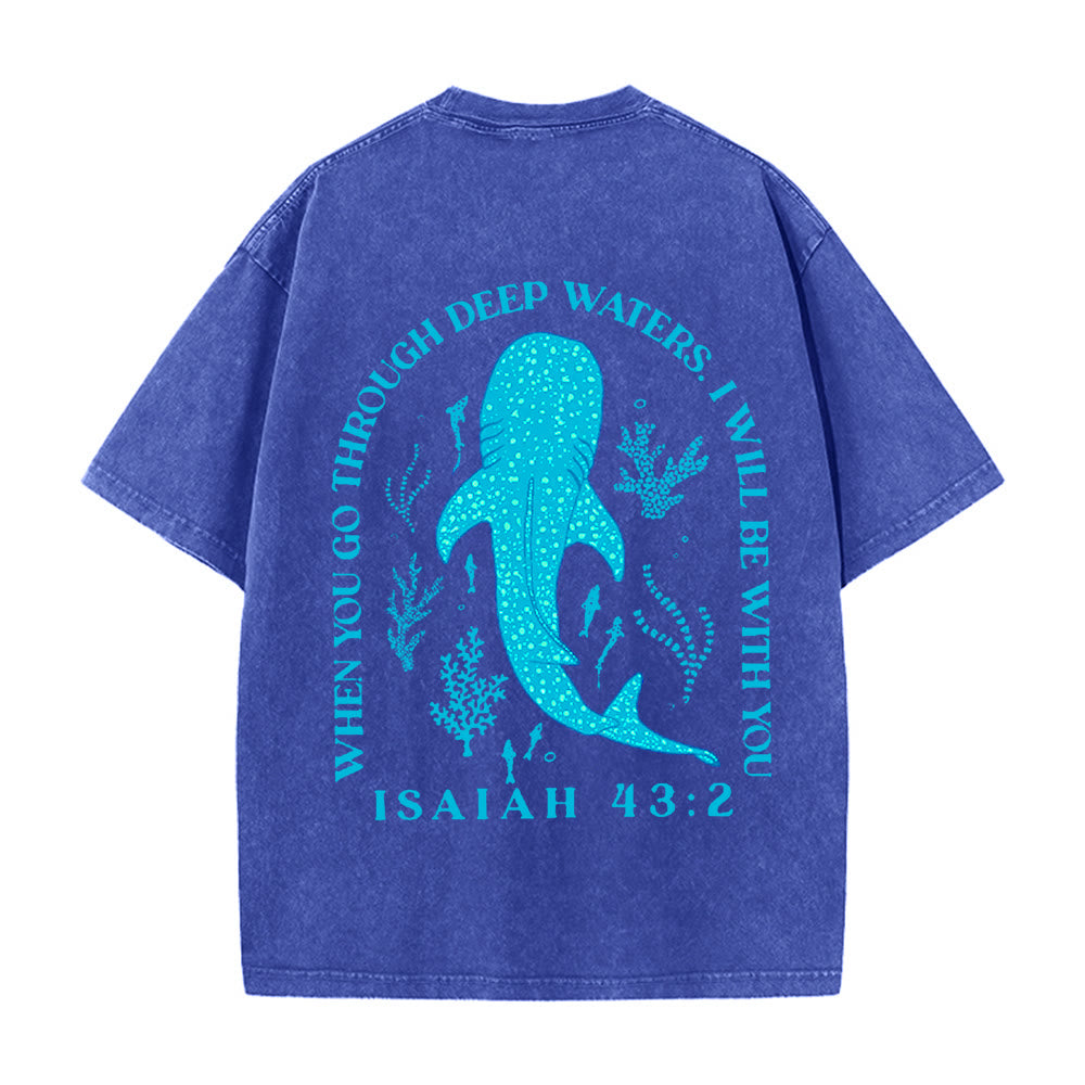 Christianartworkshop Ich werde bei dir sein Doppelseitiges Unisex-T-Shirt aus gewaschenem Stoff - Marineblau - 5XL - image 12