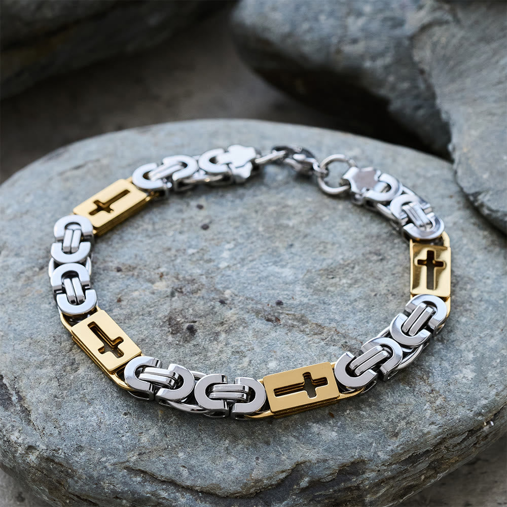 Christianartworkshop Dreifarbiges Kreuz – Halskette und Armband mit integrierter Kette: Ausdrucksstarkes Glaubensbekenntnis - Armband - Gold und Silber - 8 mm - image 14