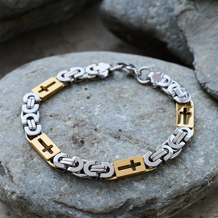 Christianartworkshop Dreifarbiges Kreuz – Halskette und Armband mit integrierter Kette: Ausdrucksstarkes Glaubensbekenntnis - Armband - Gold und Silber - 8 mm - image 14