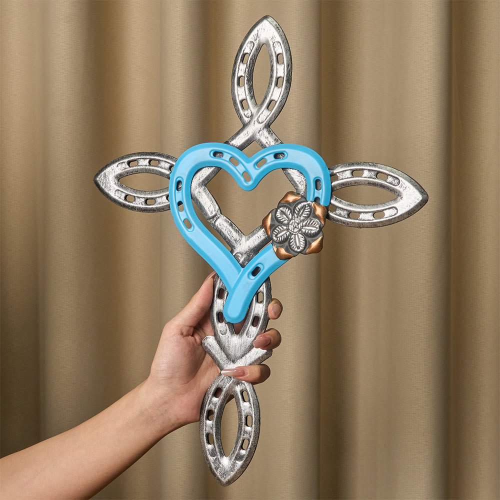 Christianartworkshop Hufeisenkreuz mit Herz als Wanddekoration: Liebe & Glaube für spirituelle Räume - Blau - image 5
