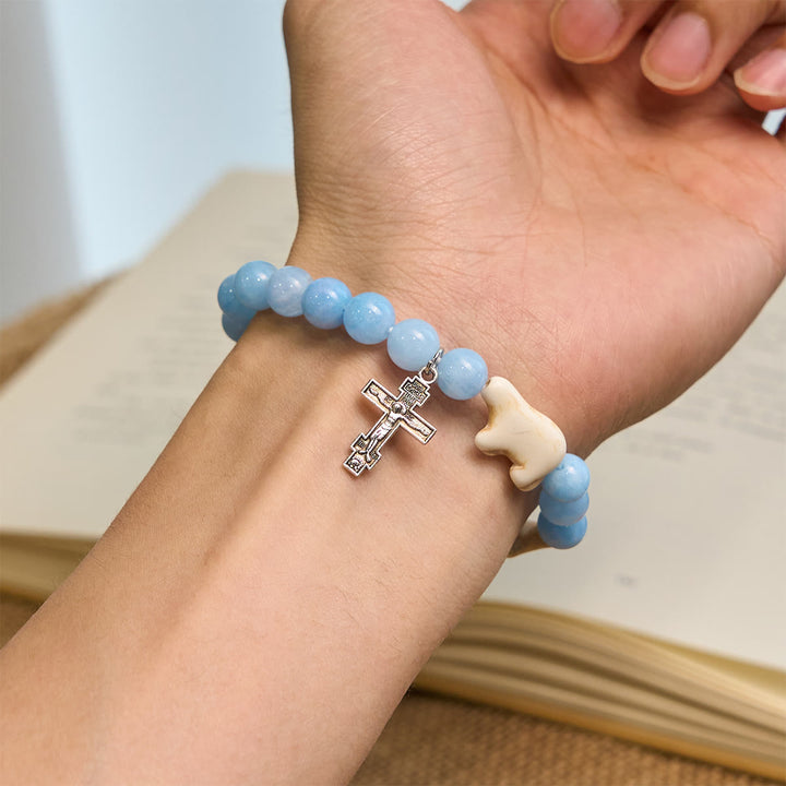 Christianartworkshop Handgefertigtes Armband mit blauem Perlen-Eisbärenkreuz: Rettet unsere Eisbären! - image 1