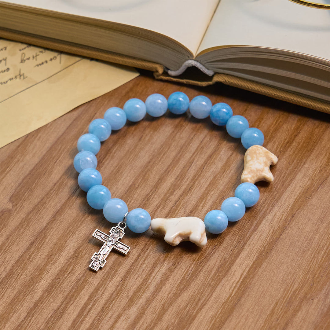 Christianartworkshop Handgefertigtes Armband mit blauem Perlen-Eisbärenkreuz: Rettet unsere Eisbären! - image 2