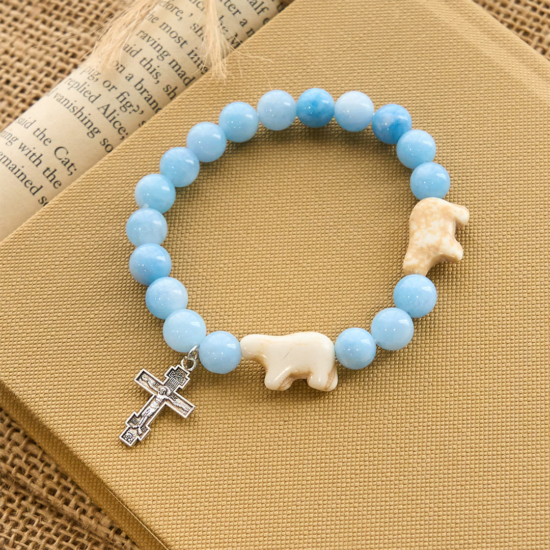 Christianartworkshop Handgefertigtes Armband mit blauem Perlen-Eisbärenkreuz: Rettet unsere Eisbären! - image 3