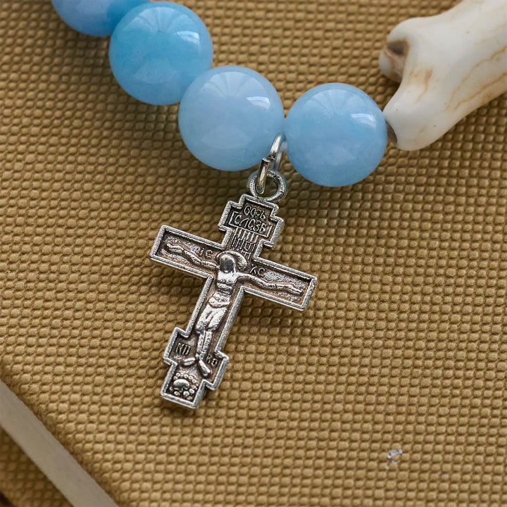 Christianartworkshop Handgefertigtes Armband mit blauem Perlen-Eisbärenkreuz: Rettet unsere Eisbären! - image 5
