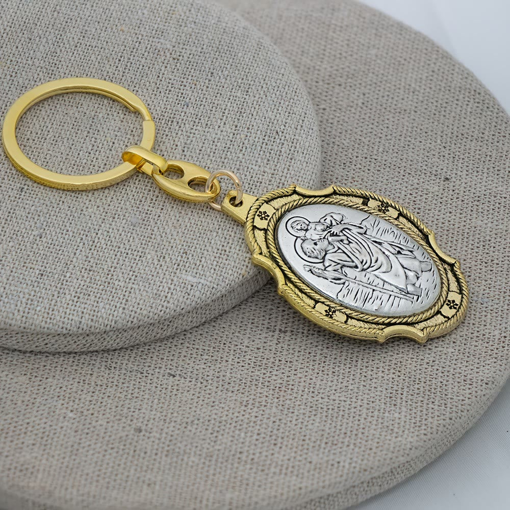 Christianartworkshop Aufwendig geschnitzter, mehrfarbiger Schlüsselanhänger mit dem Heiligen Christophorus: Begleiter für sichere Reisen - E - image 11