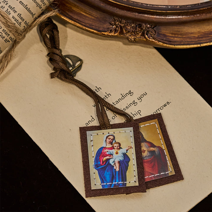 Christianartworkshop Gesegnetes braunes Wollskapulier des Heiligsten Herzens Jesu und der Jungfrau Maria - image 3