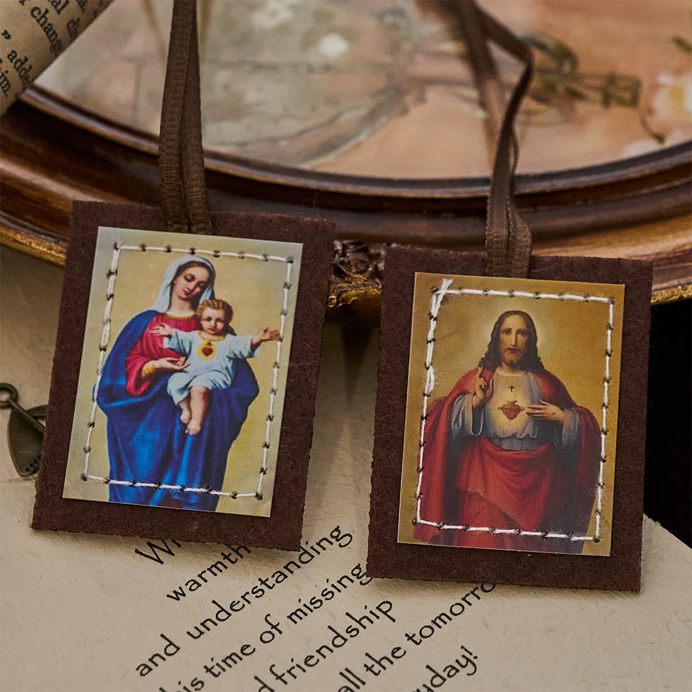Christianartworkshop Gesegnetes braunes Wollskapulier des Heiligsten Herzens Jesu und der Jungfrau Maria - image 5