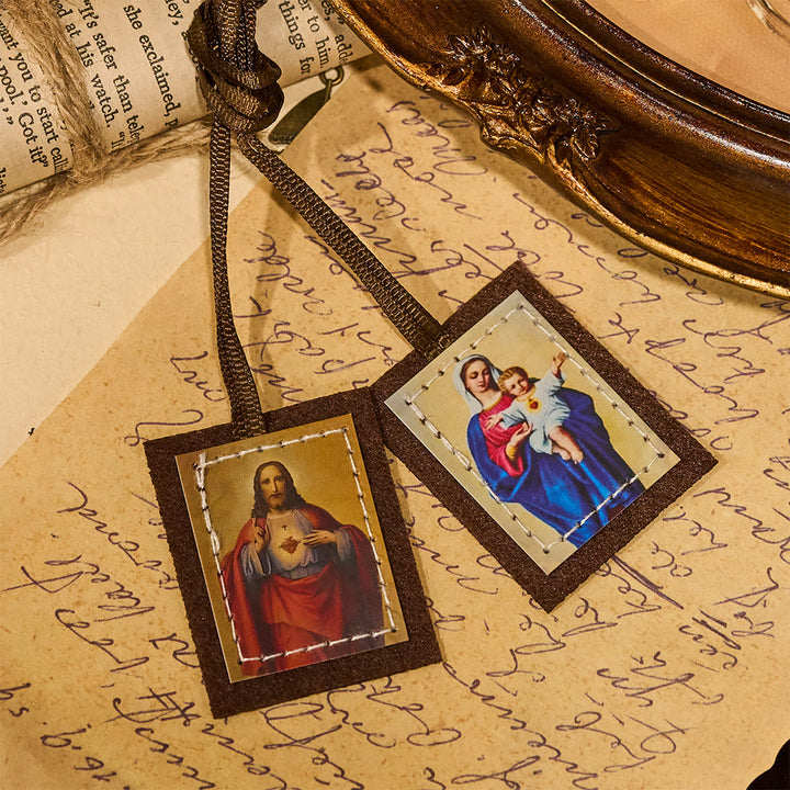 Christianartworkshop Gesegnetes braunes Wollskapulier des Heiligsten Herzens Jesu und der Jungfrau Maria - image 4