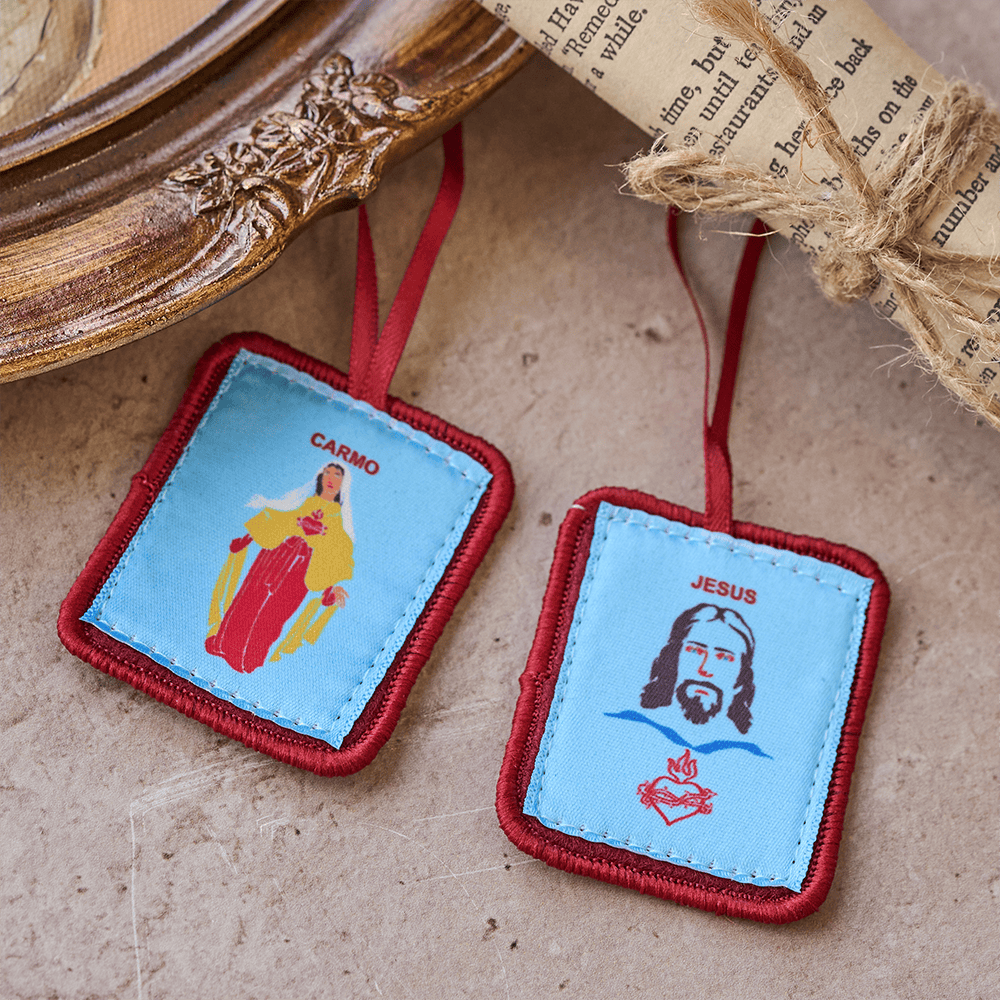Christliche Kunstwerkstatt Rotes katholisches Skapulier Unserer Lieben Frau vom Berge Karmel und des Heiligen Herzens Jesu - image 3