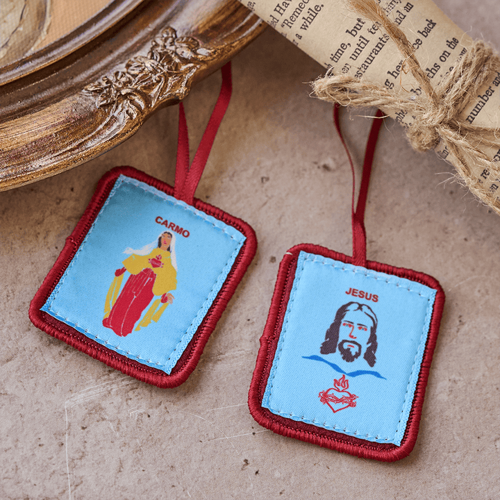 Christliche Kunstwerkstatt Rotes katholisches Skapulier Unserer Lieben Frau vom Berge Karmel und des Heiligen Herzens Jesu - image 3