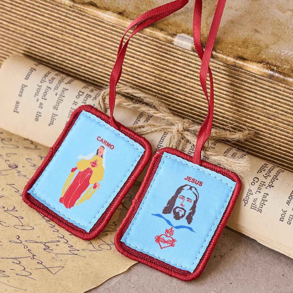 Christliche Kunstwerkstatt Rotes katholisches Skapulier Unserer Lieben Frau vom Berge Karmel und des Heiligen Herzens Jesu - Skapulier - image 0