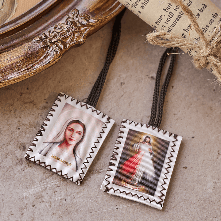 Christianartworkshop Doppelseitiges Skapulier mit dem Heiligen Herzen und der Jungfrau Maria: Eine doppelte Verehrung von Jesus und Maria - image 4