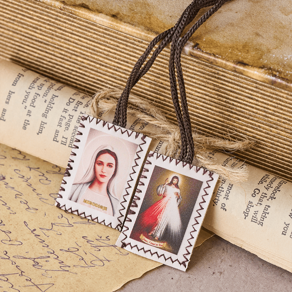 Christianartworkshop Doppelseitiges Skapulier mit dem Heiligen Herzen und der Jungfrau Maria: Eine doppelte Verehrung von Jesus und Maria - Skapulier - image 0