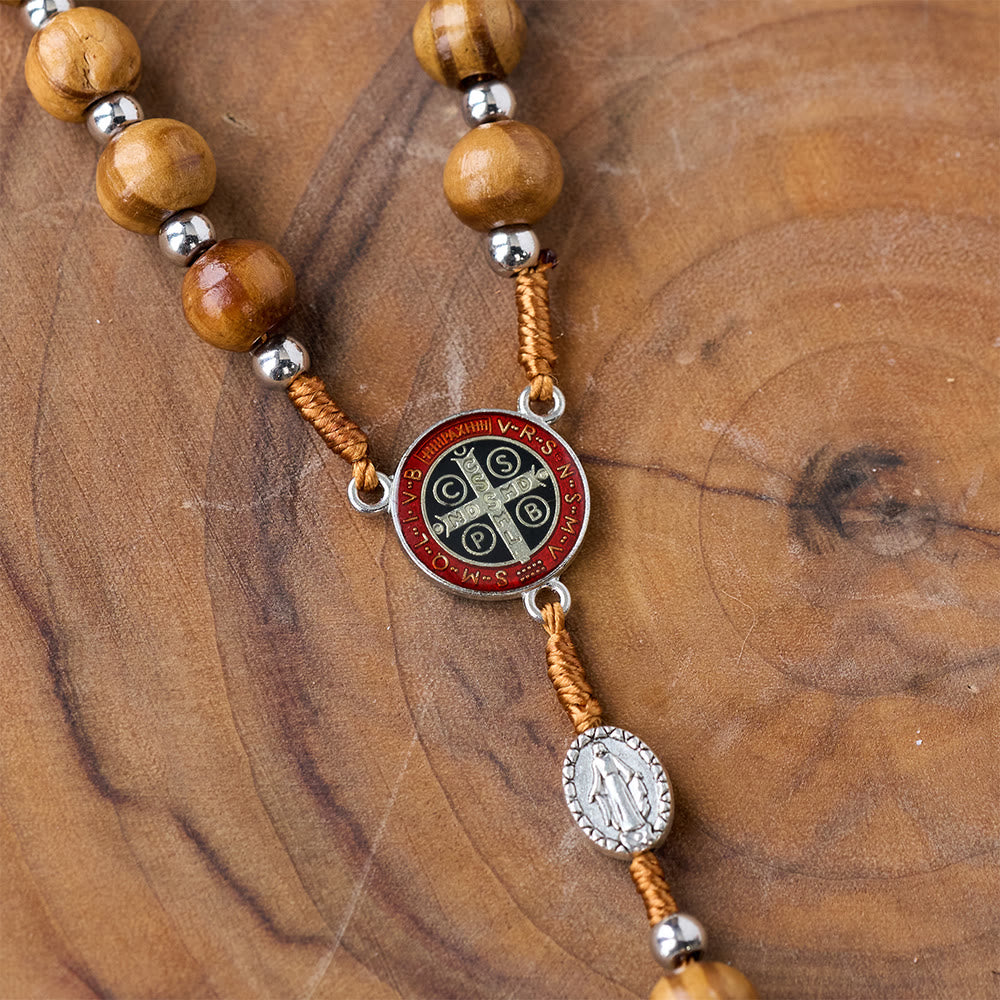 Handgefertigter Rosenkranz aus Naturholz mit Benediktkreuz - image 6