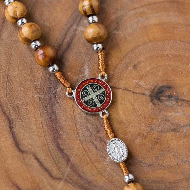 Handgefertigter Rosenkranz aus Naturholz mit Benediktkreuz - image 6