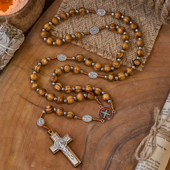 Handgefertigter Rosenkranz aus Naturholz mit Benediktkreuz - image 8