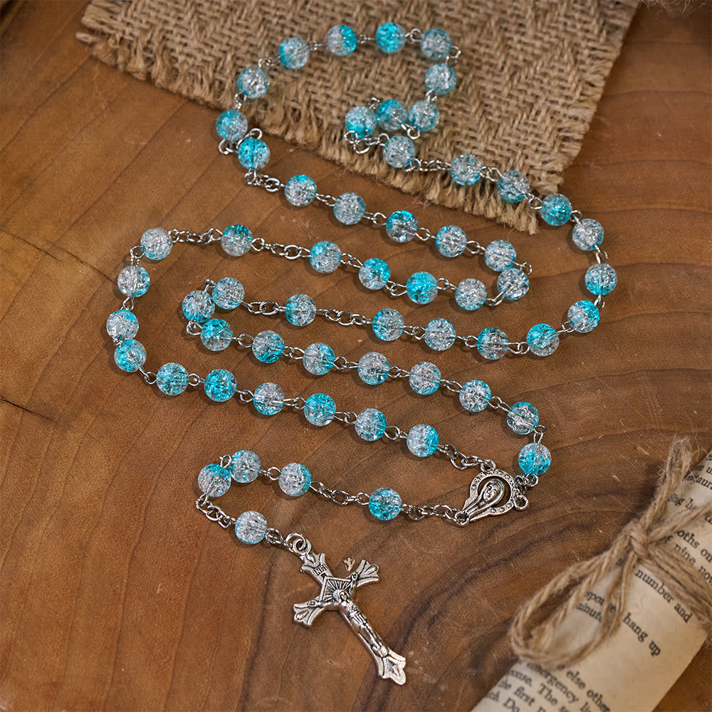 Himmlischer Rosenkranz aus blauen Glasperlen mit Jesusherz und Kruzifix - image 7