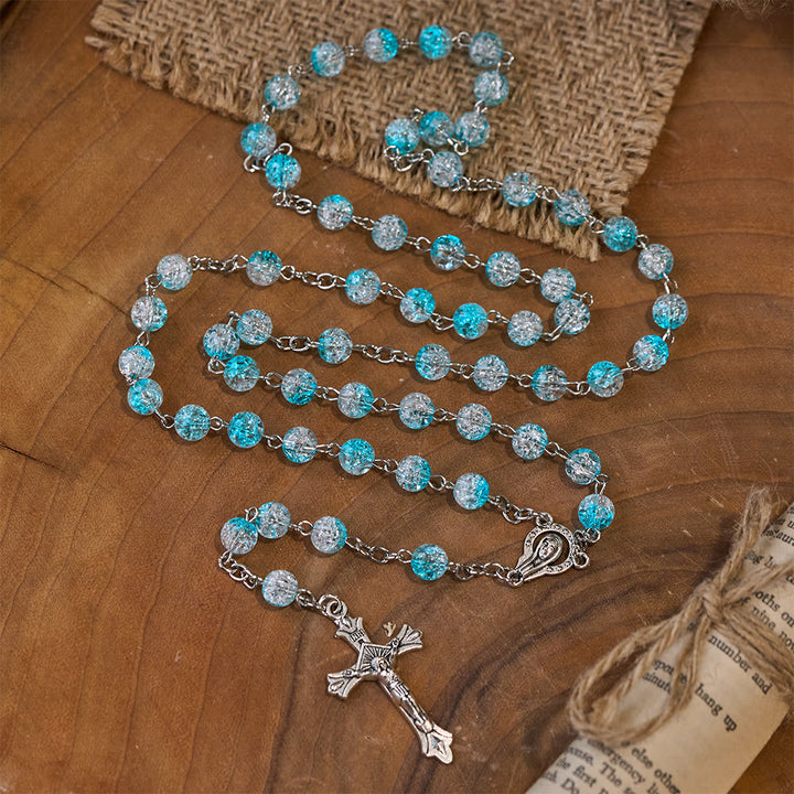 Himmlischer Rosenkranz aus blauen Glasperlen mit Jesusherz und Kruzifix - image 7