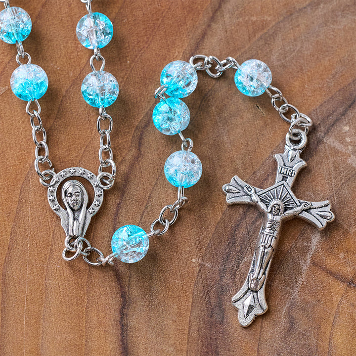 Himmlischer Rosenkranz aus blauen Glasperlen mit Jesusherz und Kruzifix - image 5
