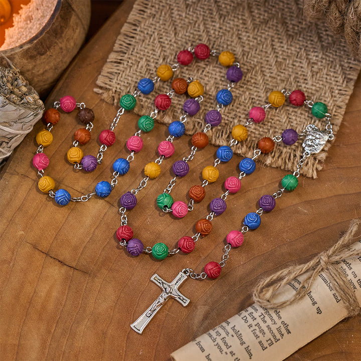 Rosenkranz mit Jesuskreuz der Heiligen Familie und roséfarbenen Perlen - image 7