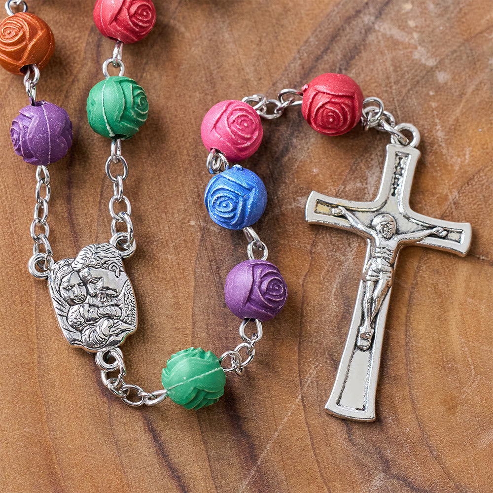 Rosenkranz mit Jesuskreuz der Heiligen Familie und roséfarbenen Perlen - image 5