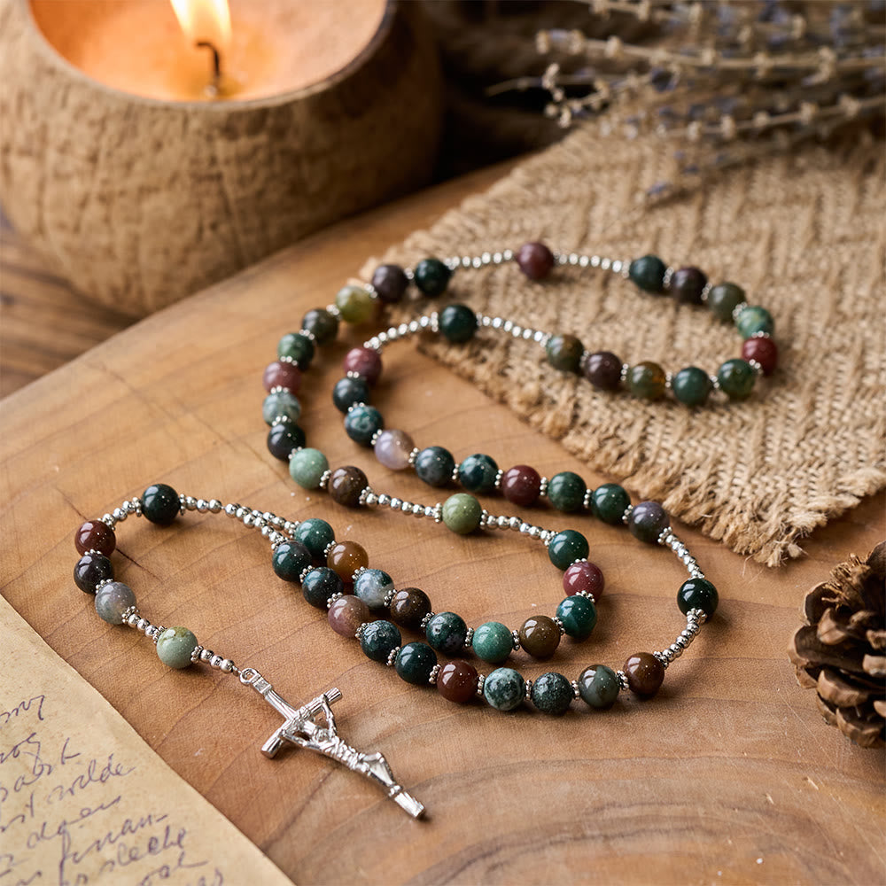 Christus Natürlicher Achat Jesus Kreuz Gebet Rosenkranz - Mehrfarbiger Achat - image 0