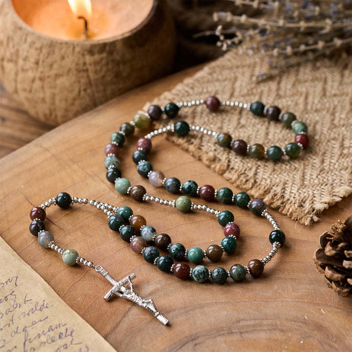 Christus Natürlicher Achat Jesus Kreuz Gebet Rosenkranz - Mehrfarbiger Achat - image 0